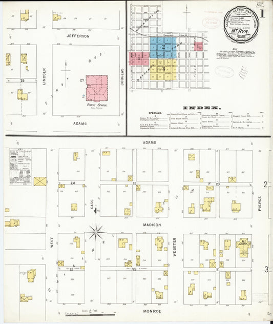 Sanborn Fire Insurance Map from Mount Ayr, Ringgold County, Iowa (1898), Sheet #0001 - Historic Sanborn Fire Insurance Map Print, vintage old map wall art