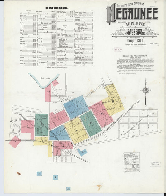 Sanborn Fire Insurance Map from Negaunee, Marquette County, Michigan (1911), Sheet #0001 - Historic Sanborn Fire Insurance Map Print, vintage old map wall art, antique decor, genealogy gift, Michigan Michigan map