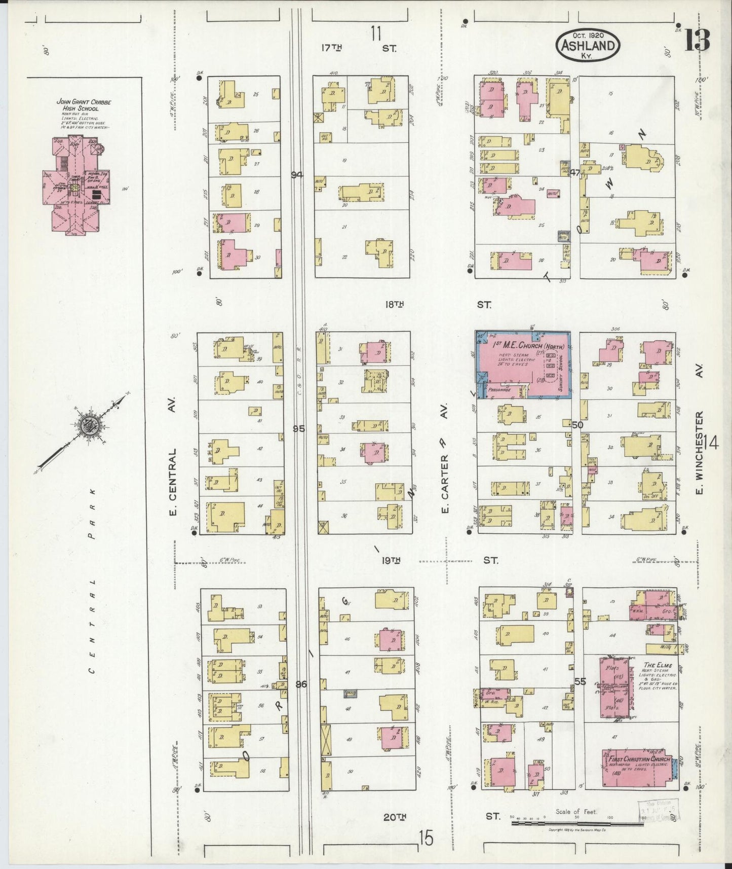 Sanborn Fire Insurance Map from Ashland, Boyd County, Kentucky (1920), Sheet #0013 - Complete Map Set gallery image, historic Sanborn map, vintage wall art, Kentucky Kentucky