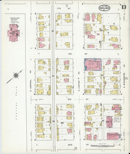 Sanborn Fire Insurance Map from Ashland, Boyd County, Kentucky (1920), Sheet #0013 - Complete Map Set gallery image, historic Sanborn map, vintage wall art, Kentucky Kentucky