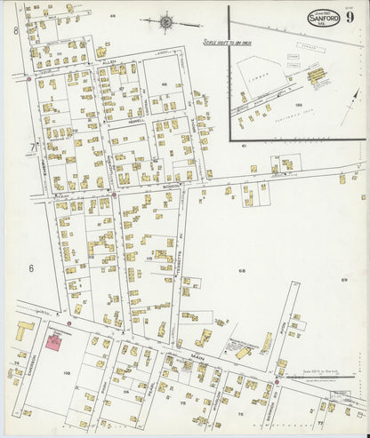 Sanborn Fire Insurance Map from Sanford, York County, Maine (1921), Sheet #0009 - Complete Map Set gallery image, historic Sanborn map, vintage wall art, Maine Maine