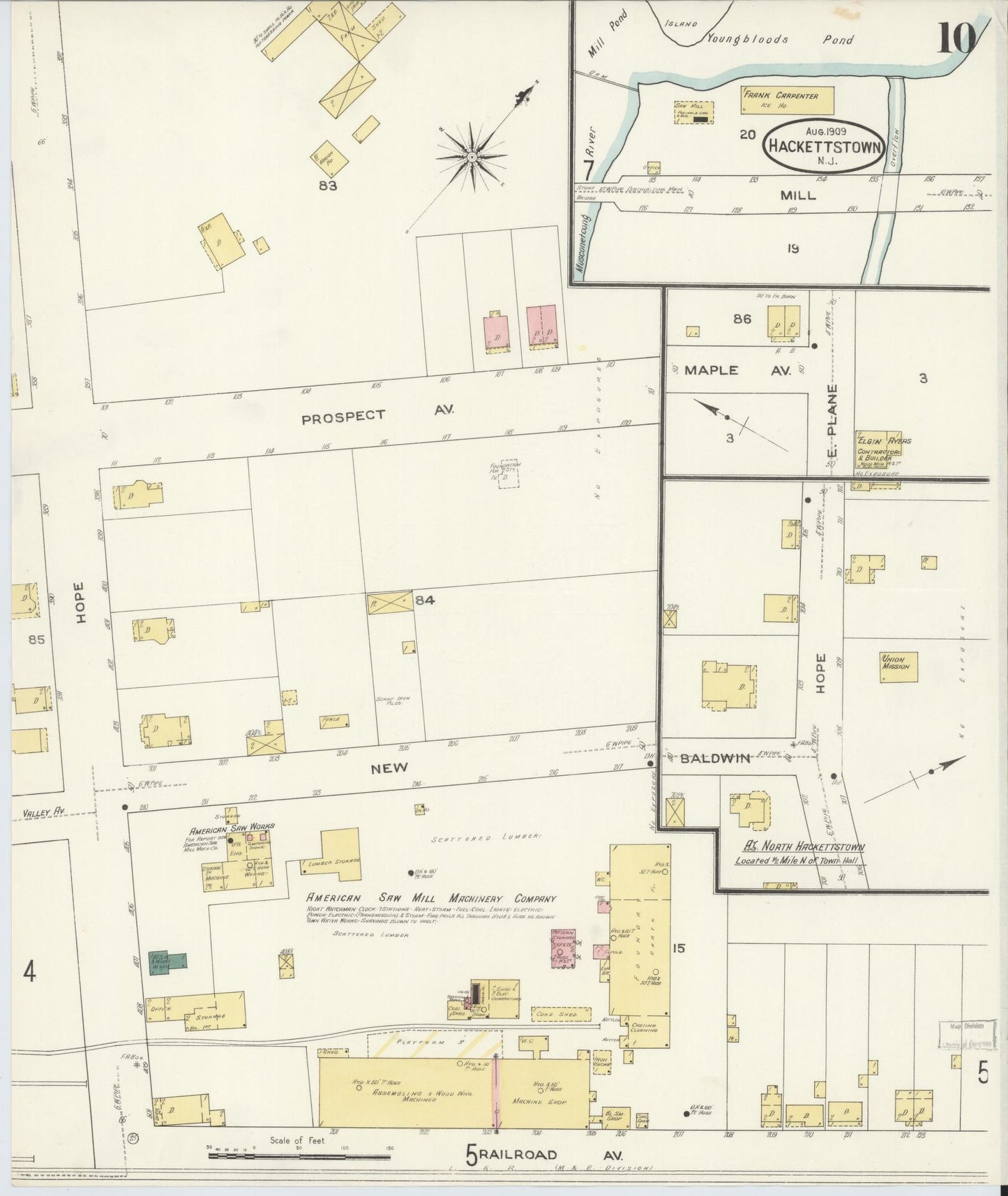 Sanborn Fire Insurance Map from Hackettstown, Warren County, New Jersey (1909), Sheet #0010 - Historic Sanborn Fire Insurance Map Print, vintage old map wall art, antique decor, genealogy gift, New Jersey New Jersey map