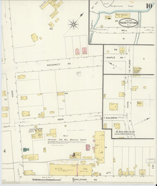 Sanborn Fire Insurance Map from Hackettstown, Warren County, New Jersey (1909), Sheet #0010 - Historic Sanborn Fire Insurance Map Print, vintage old map wall art, antique decor, genealogy gift, New Jersey New Jersey map