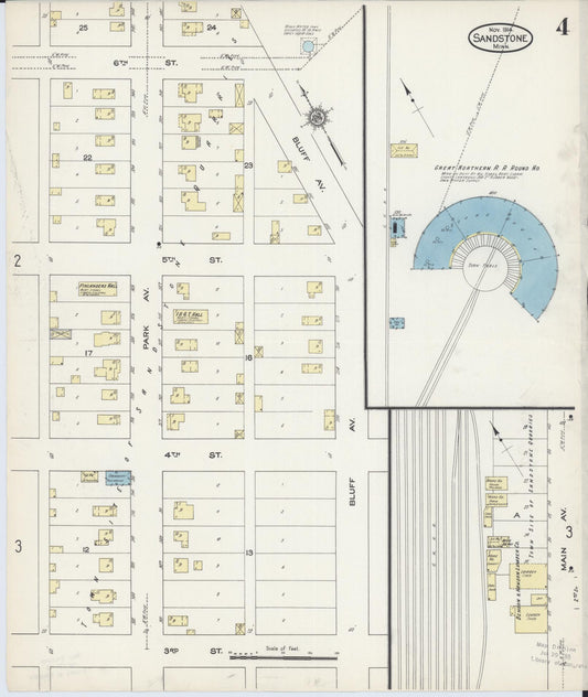 Sanborn Fire Insurance Map from Sandstone, Pine County, Minnesota (1914), Sheet #0004 - Historic Sanborn Fire Insurance Map Print, vintage old map wall art, antique decor, genealogy gift, Minnesota Minnesota map