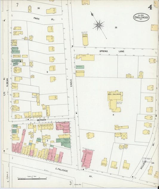 Sanborn Fire Insurance Map from Englewood, Bergen County, New Jersey (1902), Sheet #0004 - Historic Sanborn Fire Insurance Map Print, vintage old map wall art, antique decor, genealogy gift, New Jersey New Jersey map