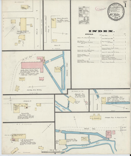 Sanborn Fire Insurance Map from Mount Airy, Surry County, North Carolina (1891), Sheet #0001 - Complete Map Set gallery image, historic Sanborn map, vintage wall art, North Carolina North Carolina