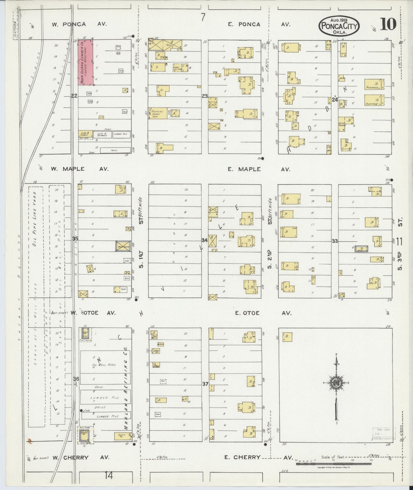 Sanborn Fire Insurance Map from Ponca City, Kay County, Oklahoma (1919), Sheet #0010 - Complete Map Set gallery image, historic Sanborn map, vintage wall art, Oklahoma Oklahoma