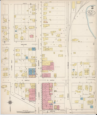 Sanborn Fire Insurance Map from Holly, Oakland County, Michigan (1921), Sheet #0002 - Historic Sanborn Fire Insurance Map Print, vintage old map wall art, antique decor, genealogy gift, Michigan Michigan map