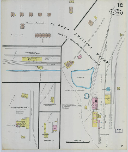Sanborn Fire Insurance Map from El Paso, El Paso County, Texas (1888), Sheet #0012 - Historic Sanborn Fire Insurance Map Print, vintage old map wall art, antique decor, genealogy gift, Texas Texas map