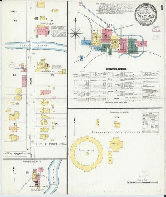 Sanborn Fire Insurance Map from Shelbyville, Shelby County, Kentucky (1909), Sheet #0001 - Complete Map Set gallery image, historic Sanborn map, vintage wall art, Kentucky Kentucky