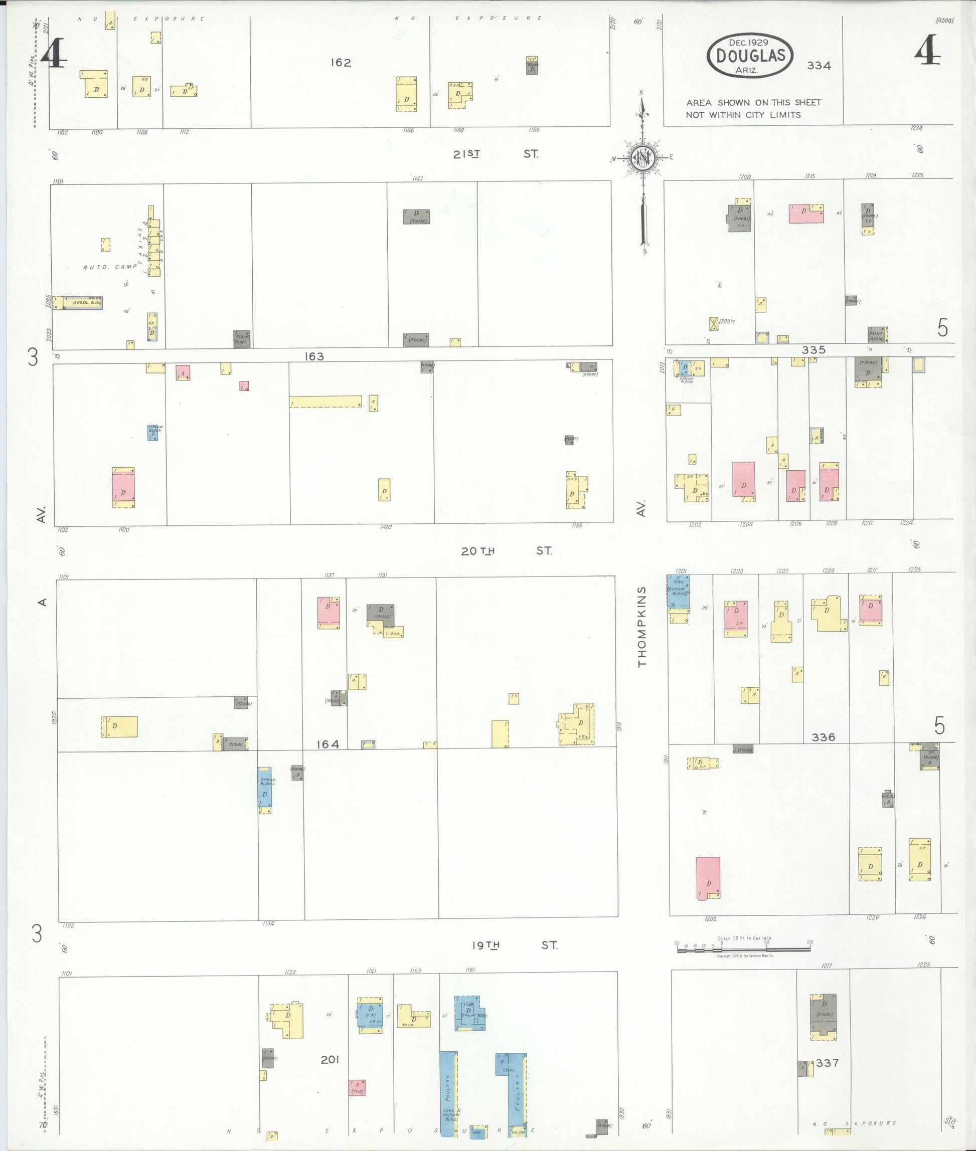 Sanborn Fire Insurance Map from Douglas, Cochise County, Arizona (1929), Sheet #0004 - Complete Map Set gallery image, historic Sanborn map, vintage wall art, Arizona Arizona