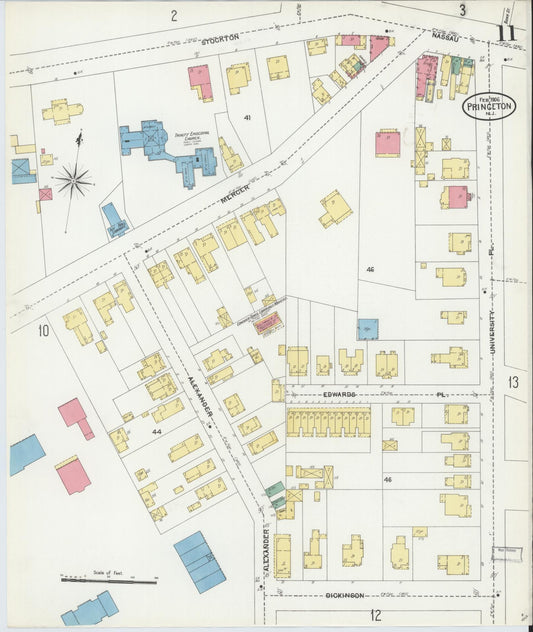 Sanborn Fire Insurance Map from Princeton, Mercer County, New Jersey (1906), Sheet #0011 - Historic Sanborn Fire Insurance Map Print, vintage old map wall art, antique decor, genealogy gift, New Jersey New Jersey map
