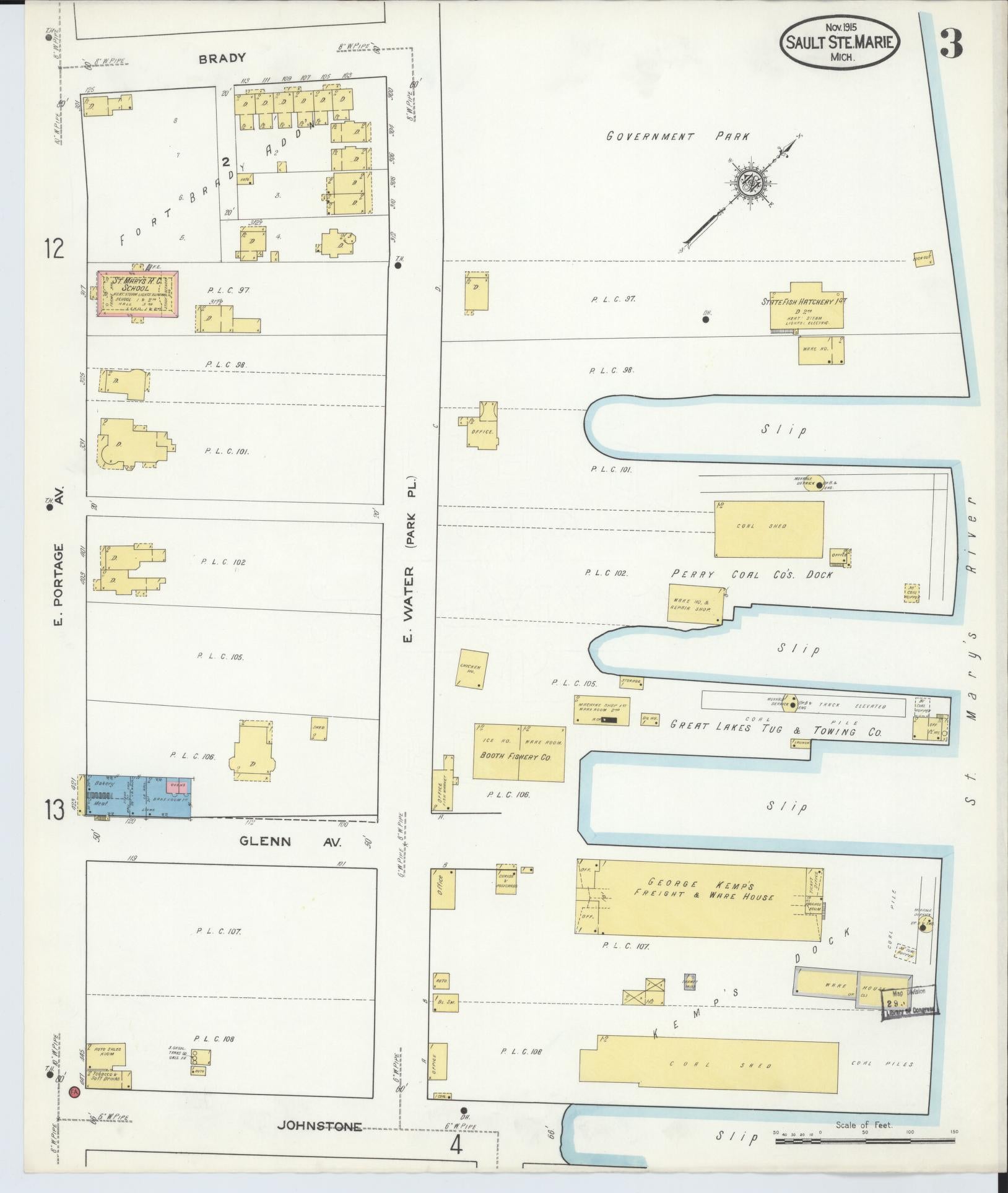 Sanborn Fire Insurance Map from Sault Sainte Marie, Chippewa County, Michigan (1915), Sheet #0003 - Complete Map Set gallery image, historic Sanborn map, vintage wall art, Michigan Michigan