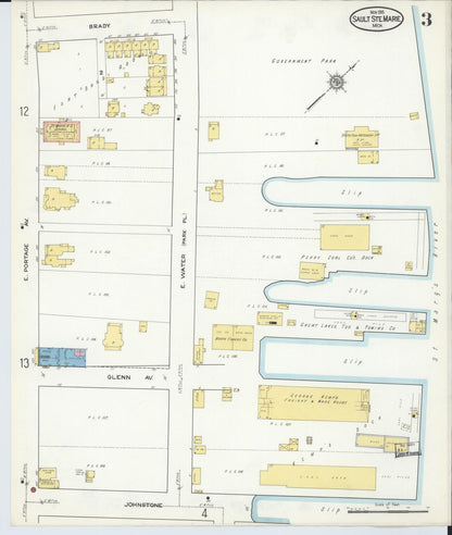 Sanborn Fire Insurance Map from Sault Sainte Marie, Chippewa County, Michigan (1915), Sheet #0003 - Complete Map Set gallery image, historic Sanborn map, vintage wall art, Michigan Michigan