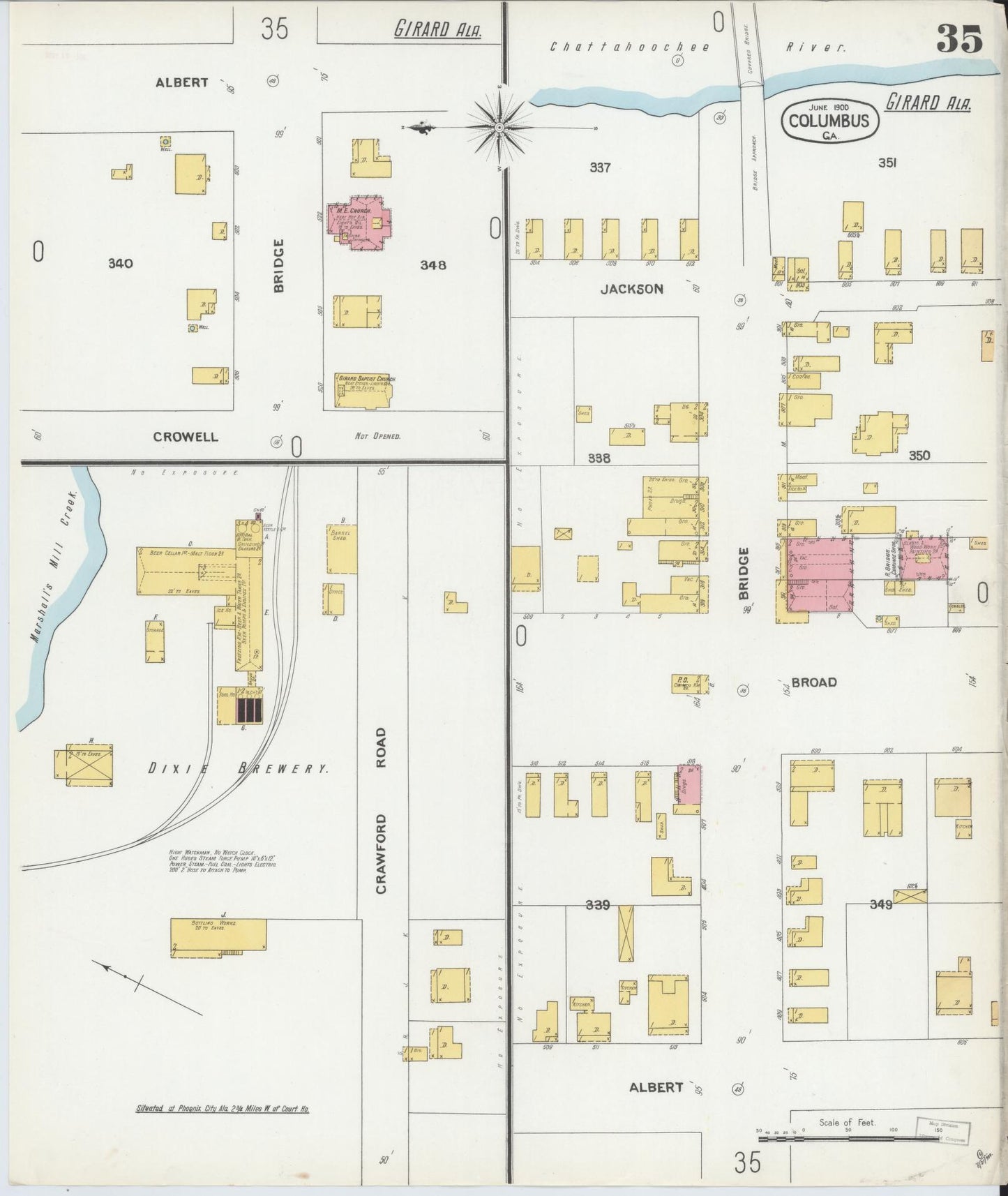 Sanborn Fire Insurance Map from Columbus, Muscogee County, Georgia (1900), Sheet #0035 - Historic Sanborn Fire Insurance Map Print, vintage old map wall art, antique decor, genealogy gift, Georgia Georgia map