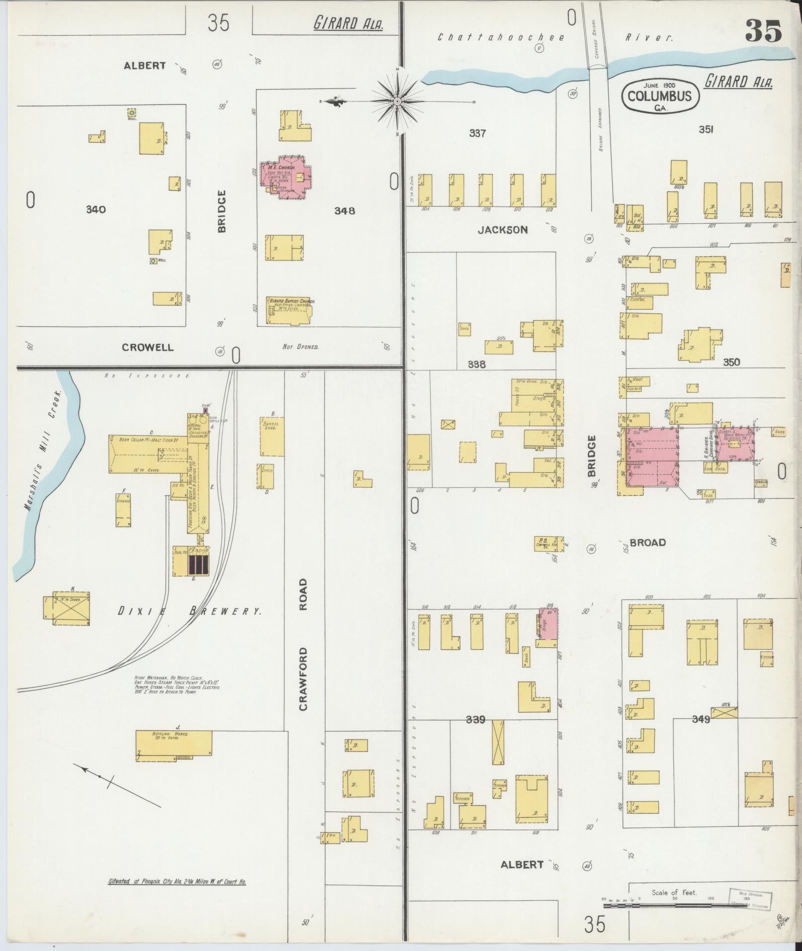 Sanborn Fire Insurance Map from Columbus, Muscogee County, Georgia (1900), Sheet #0035 - Historic Sanborn Fire Insurance Map Print, vintage old map wall art, antique decor, genealogy gift, Georgia Georgia map