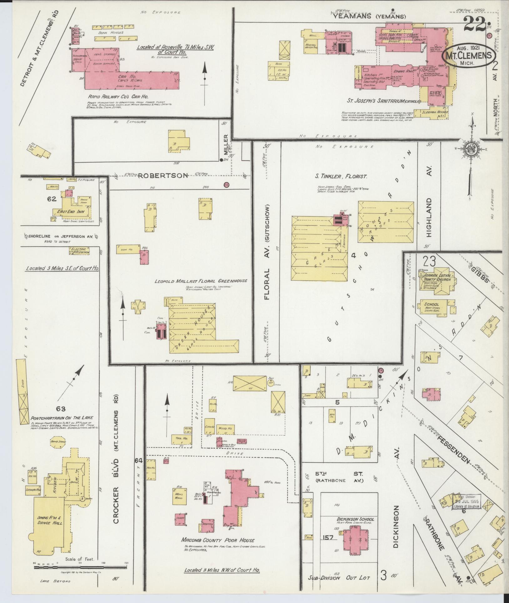 Sanborn Fire Insurance Map from Mount Clemens, Macomb County, Michigan (1921), Sheet #0022 - Complete Map Set gallery image, historic Sanborn map, vintage wall art, Michigan Michigan