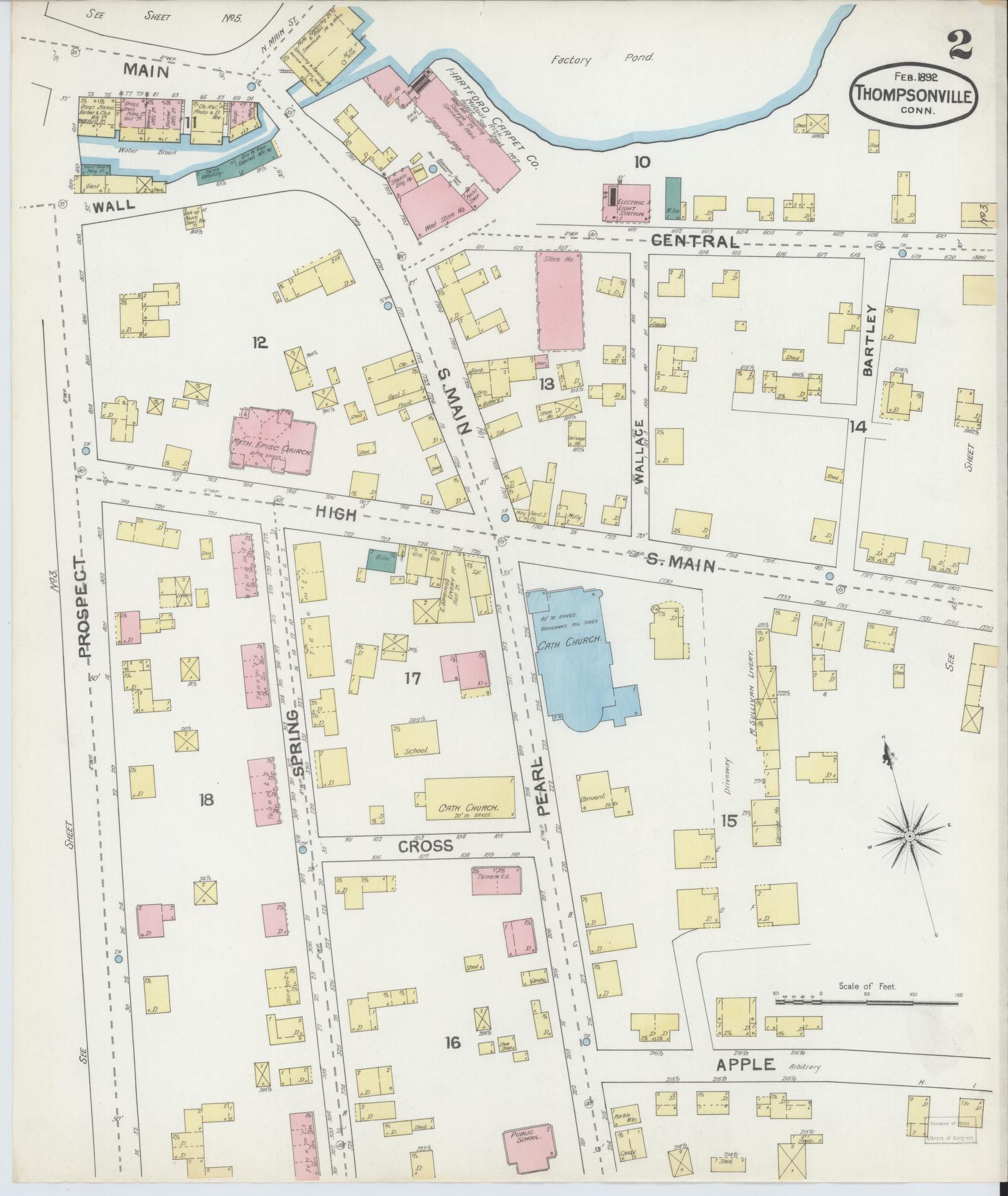 Sanborn Fire Insurance Map from Thompsonville, Hartford County, Connecticut (1892), Sheet #0002 - Complete Map Set gallery image, historic Sanborn map, vintage wall art, Connecticut Connecticut