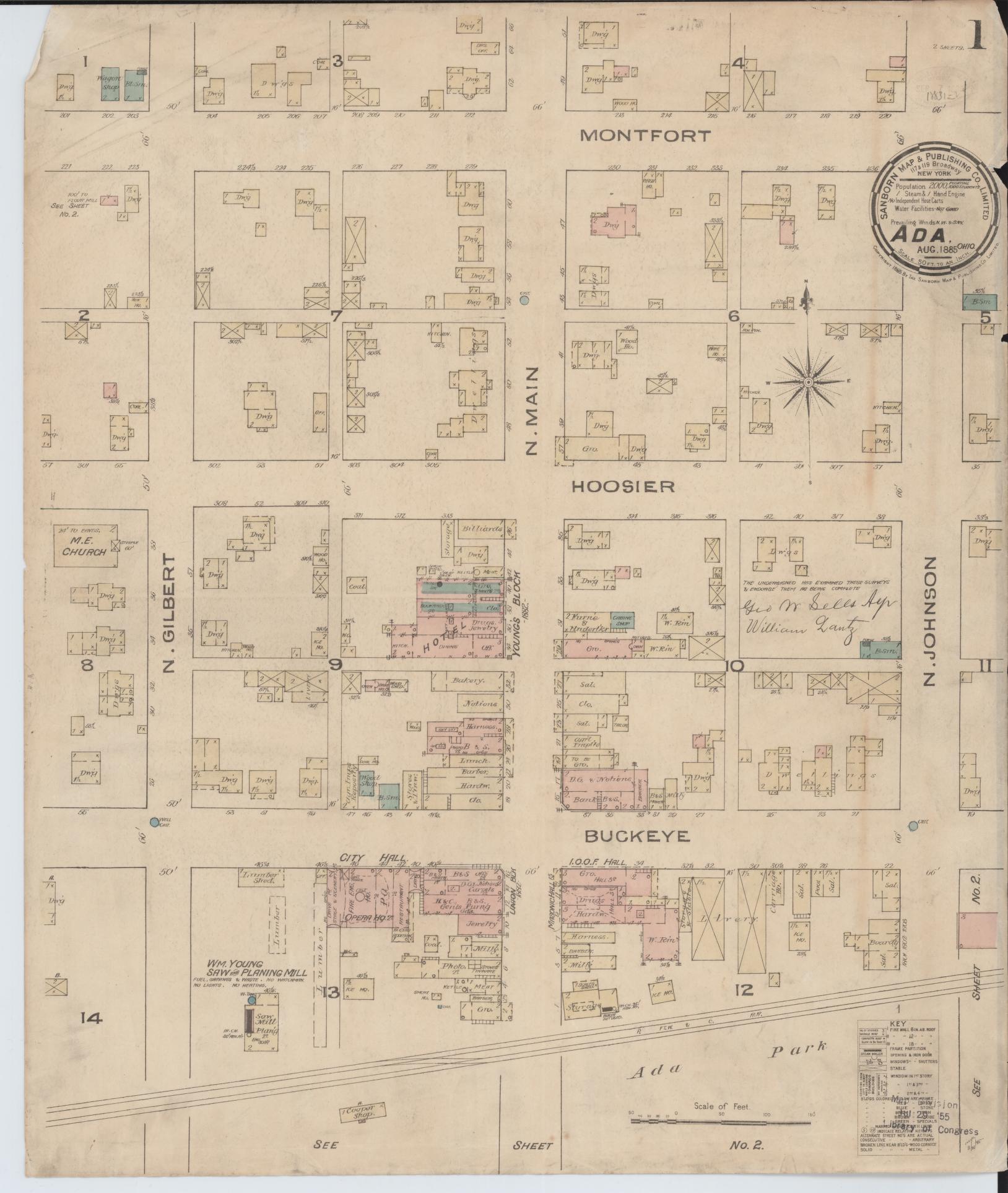 Sanborn Fire Insurance Map from Ada, Hardin County, Ohio (1885), Sheet #0001 - Complete Map Set gallery image, historic Sanborn map, vintage wall art, Ohio Ohio