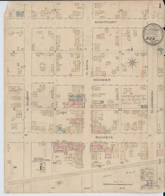 Sanborn Fire Insurance Map from Ada, Hardin County, Ohio (1885), Sheet #0001 - Complete Map Set gallery image, historic Sanborn map, vintage wall art, Ohio Ohio