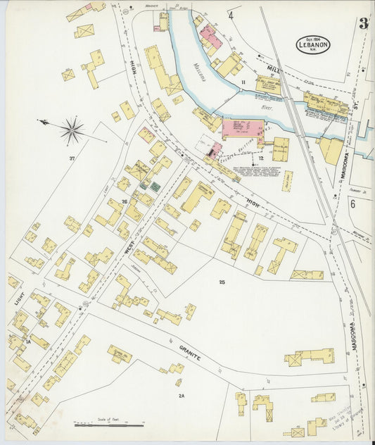 Sanborn Fire Insurance Map from Lebanon, Grafton County, New Hampshire (1904), Sheet #0003 - Historic Sanborn Fire Insurance Map Print, vintage old map wall art, antique decor, genealogy gift, New Hampshire New Hampshire map
