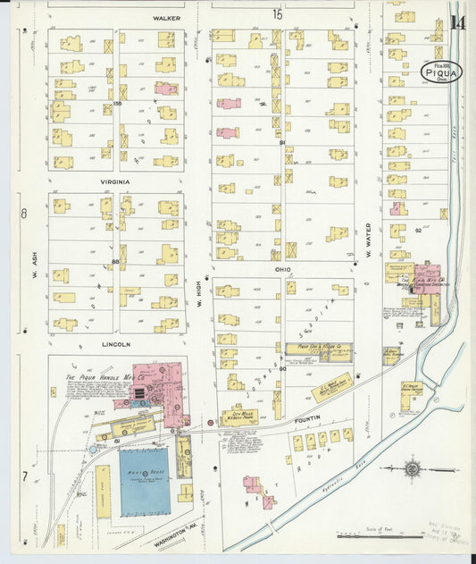 Sanborn Fire Insurance Map from Piqua, Miami County, Ohio (1911), Sheet #0014 - Historic Sanborn Fire Insurance Map Print, vintage old map wall art, antique decor, genealogy gift, Ohio Ohio map