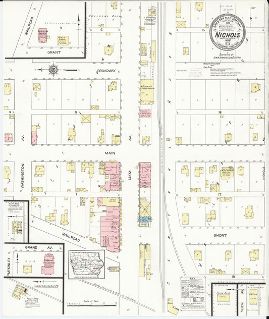 Sanborn Fire Insurance Map from Nichols, Muscatine County, Iowa (1914), Sheet #0001 - Historic Sanborn Fire Insurance Map Print, vintage old map wall art