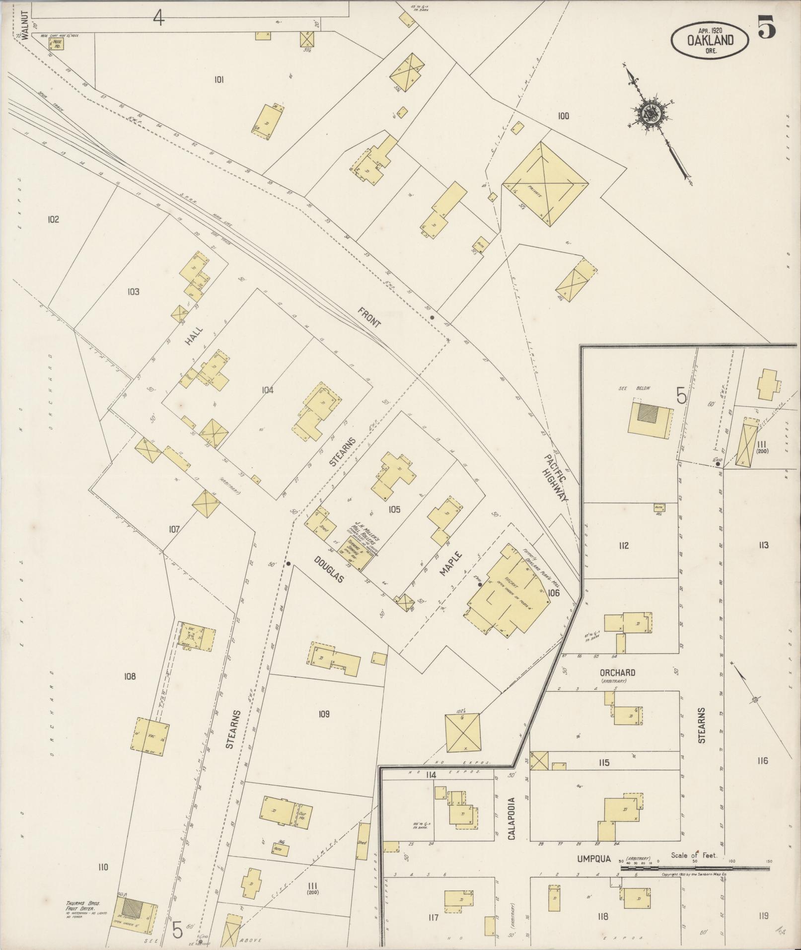 Sanborn Fire Insurance Map from Oakland, Douglas County, Oregon (1920), Sheet #0005 - Complete Map Set gallery image, historic Sanborn map, vintage wall art, Oregon Oregon