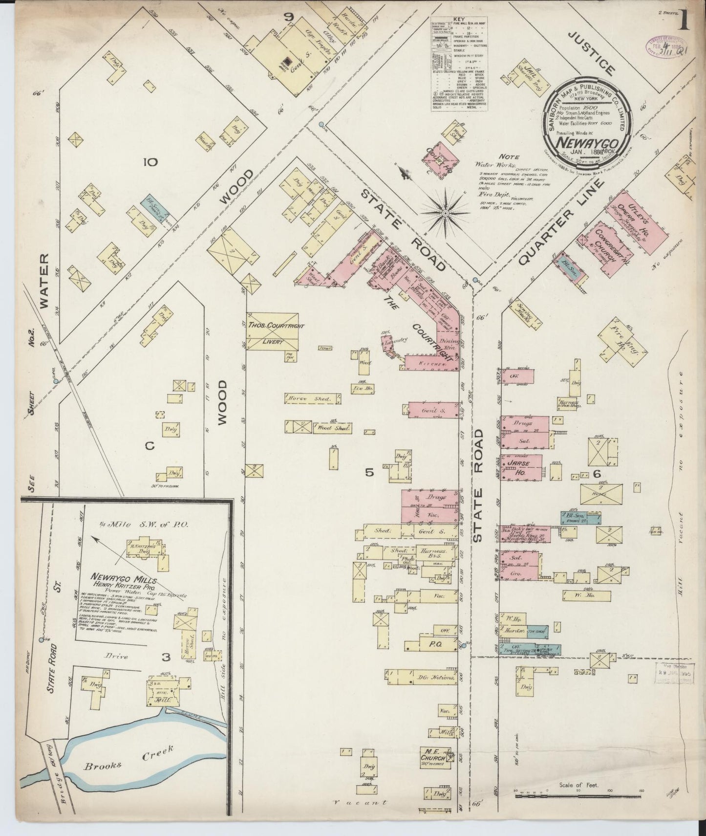 Sanborn Fire Insurance Map from Newaygo, Newaygo County, Michigan (1886), Sheet #0001 - Complete Map Set gallery image, historic Sanborn map, vintage wall art, Michigan Michigan