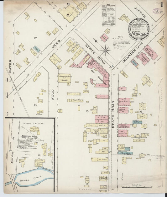 Sanborn Fire Insurance Map from Newaygo, Newaygo County, Michigan (1886), Sheet #0001 - Complete Map Set gallery image, historic Sanborn map, vintage wall art, Michigan Michigan
