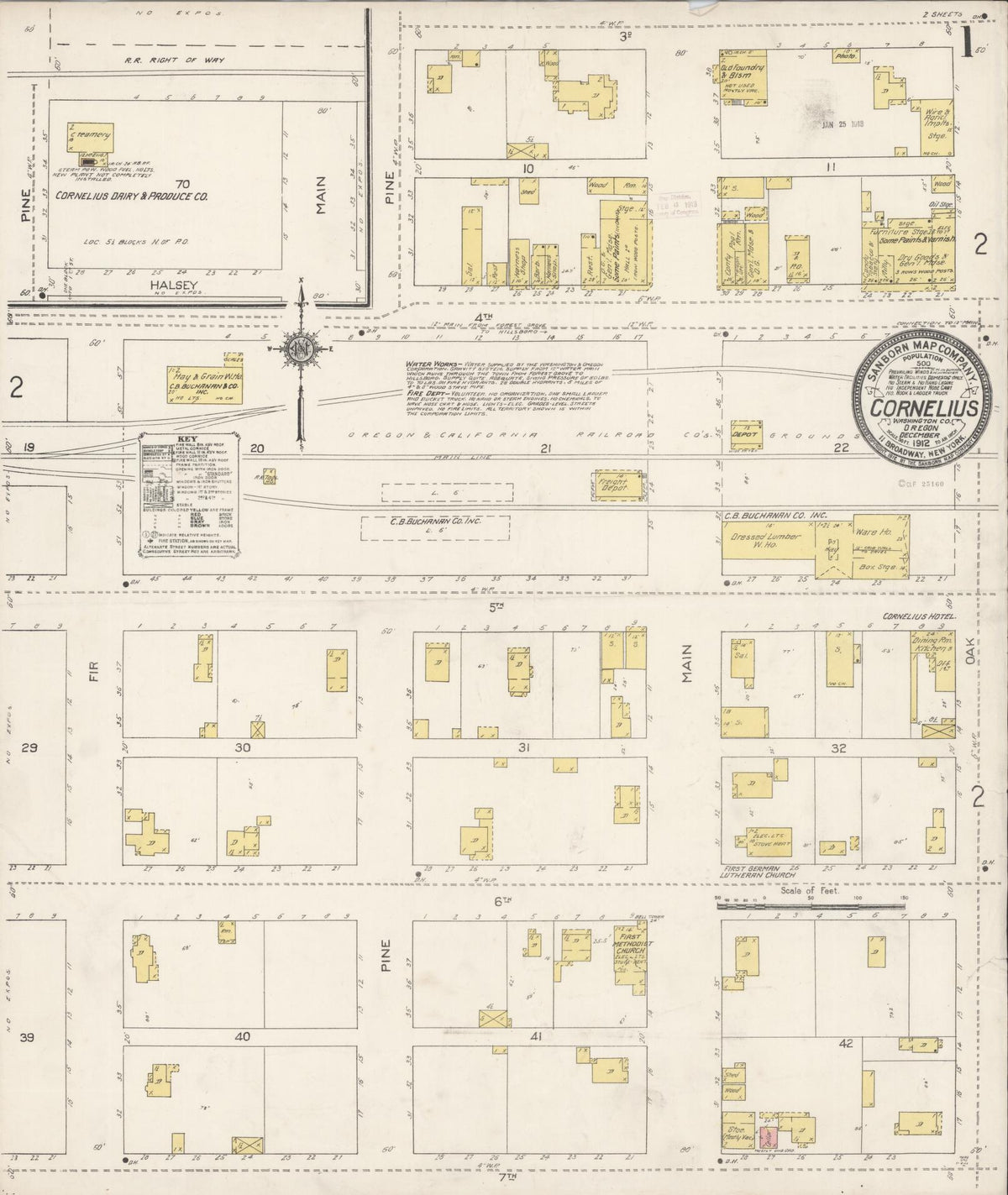 Sanborn Fire Insurance Map from Cornelius, Washington County, Oregon (1912), Sheet #0001 - Historic Sanborn Fire Insurance Map Print, vintage old map wall art, antique decor, genealogy gift, Oregon Oregon map