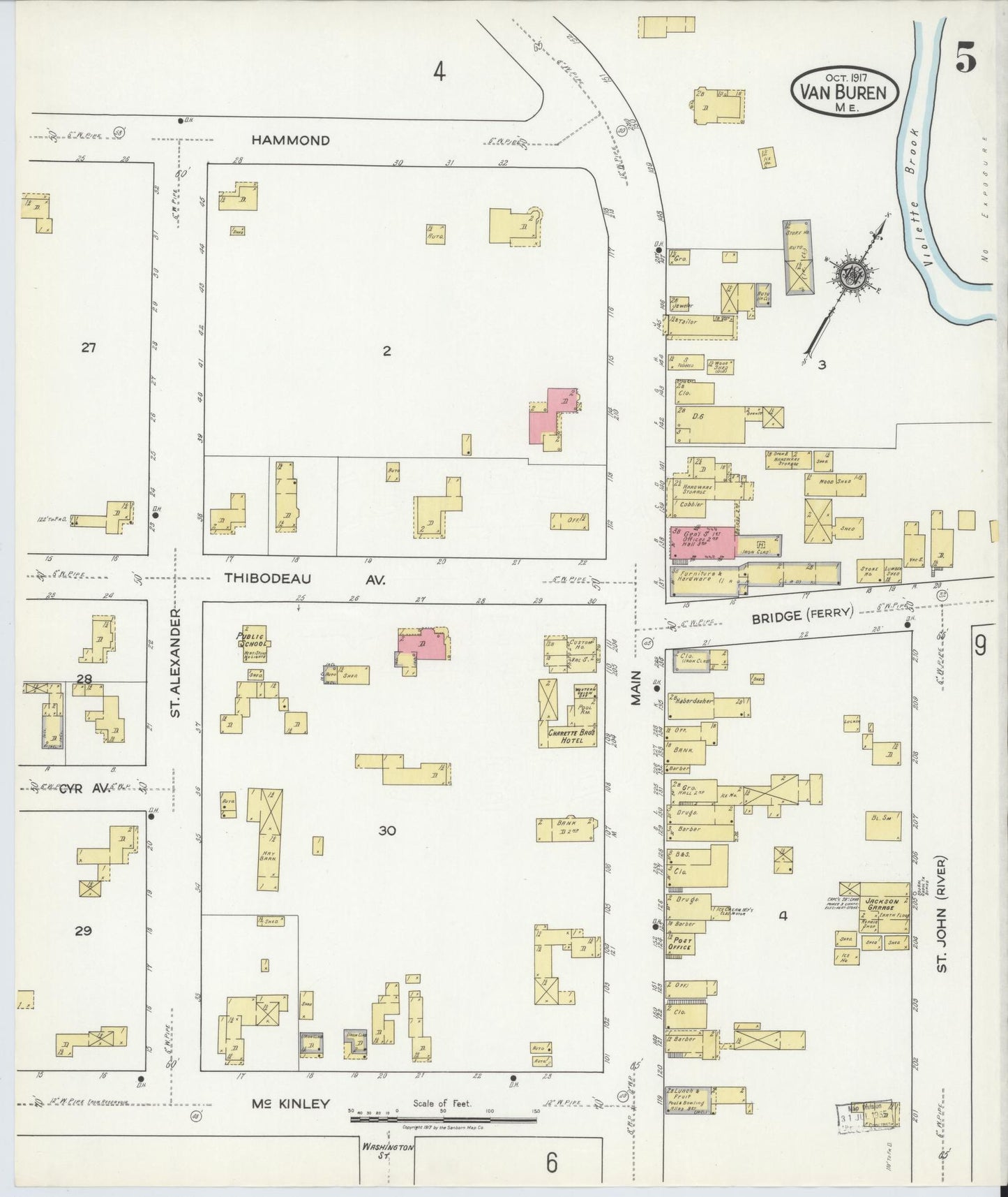 Sanborn Fire Insurance Map from Van Buren, Aroostook County, Maine (1917), Sheet #0005 - Complete Map Set gallery image, historic Sanborn map, vintage wall art, Maine Maine