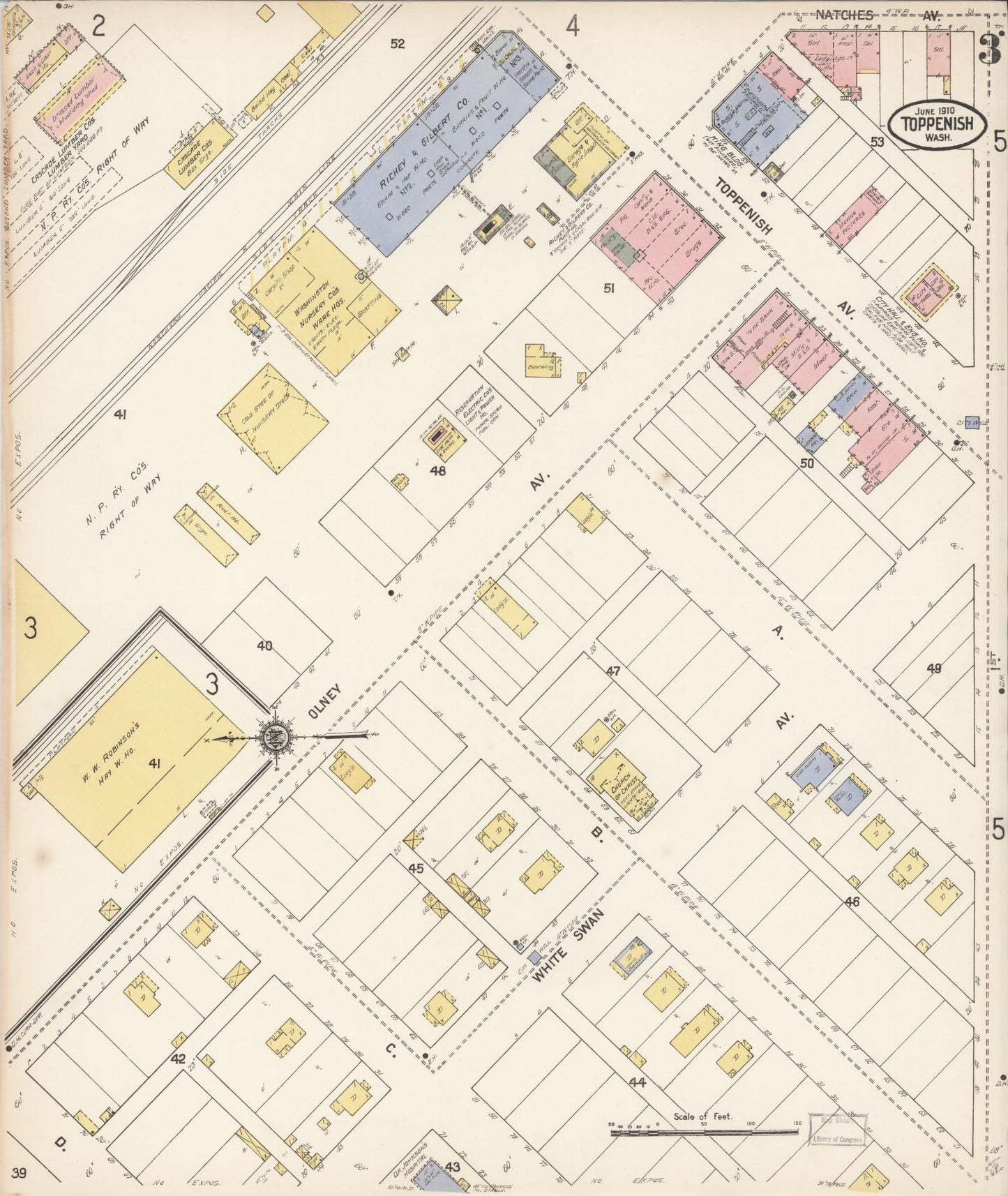 Sanborn Fire Insurance Map from Toppenish, Yakima County, Washington (1910), Sheet #0003 - Historic Sanborn Fire Insurance Map Print, vintage old map wall art, antique decor, genealogy gift, Washington Washington map