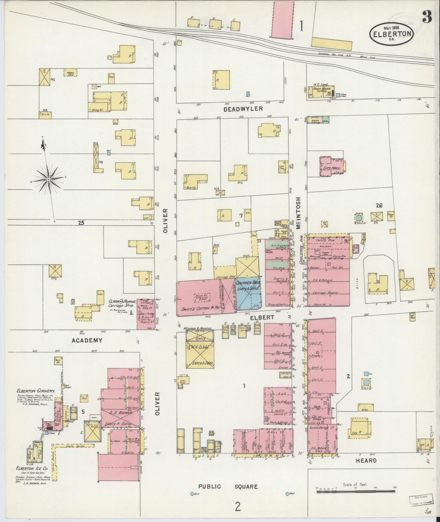 Sanborn Fire Insurance Map from Elberton, Elbert County, Georgia (1898), Sheet #0003 - Complete Map Set gallery image, historic Sanborn map, vintage wall art, Georgia Georgia