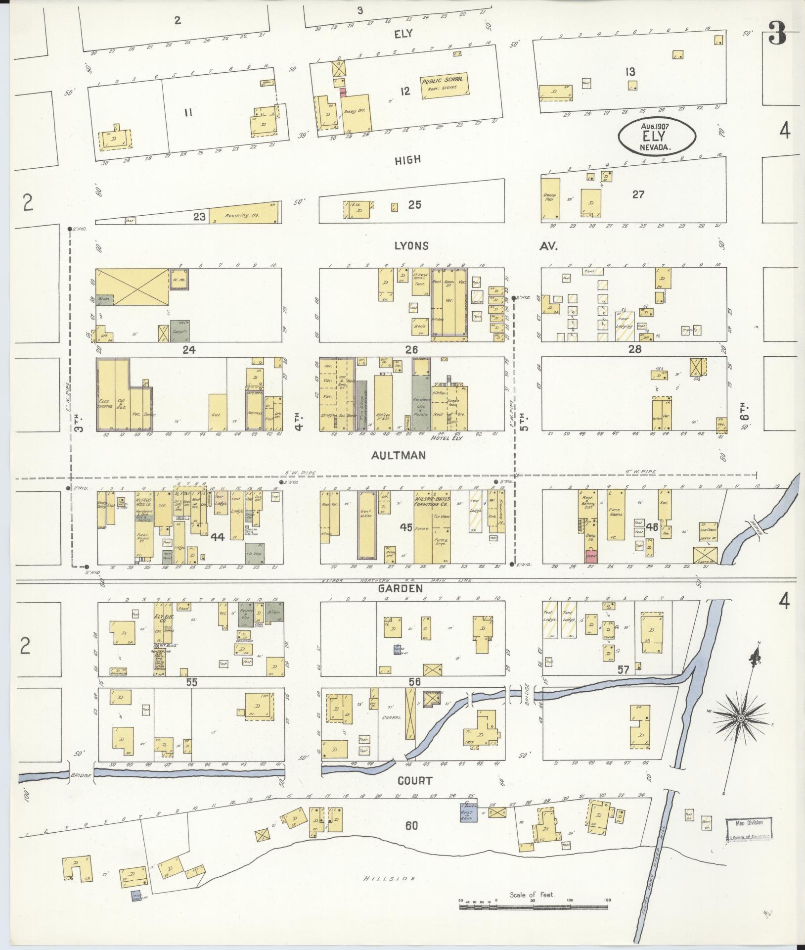 Sanborn Fire Insurance Map from Ely, White Pine County, Nevada (1907), Sheet #0003 - Historic Sanborn Fire Insurance Map Print, vintage old map wall art, antique decor, genealogy gift, Nevada Nevada map