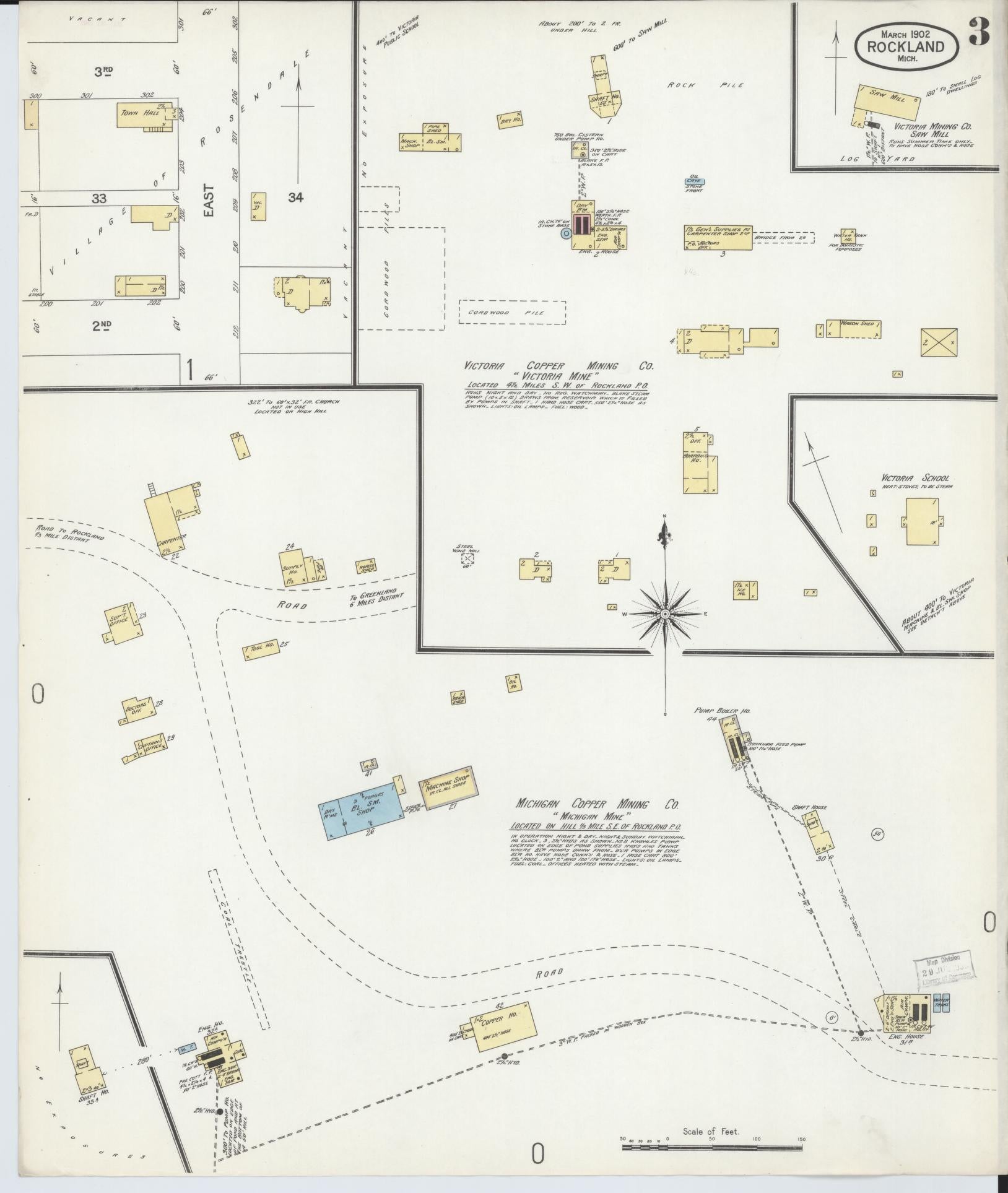 Sanborn Fire Insurance Map from Rockland, Ontonagon County, Michigan (1902), Sheet #0003 - Complete Map Set gallery image, historic Sanborn map, vintage wall art, Michigan Michigan
