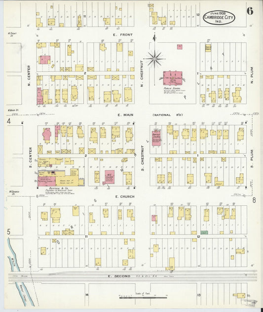 Sanborn Fire Insurance Map from Cambridge City, Wayne County, Indiana (1908), Sheet #0006 - Historic Sanborn Fire Insurance Map Print, vintage old map wall art, antique decor, genealogy gift, Indiana Indiana map