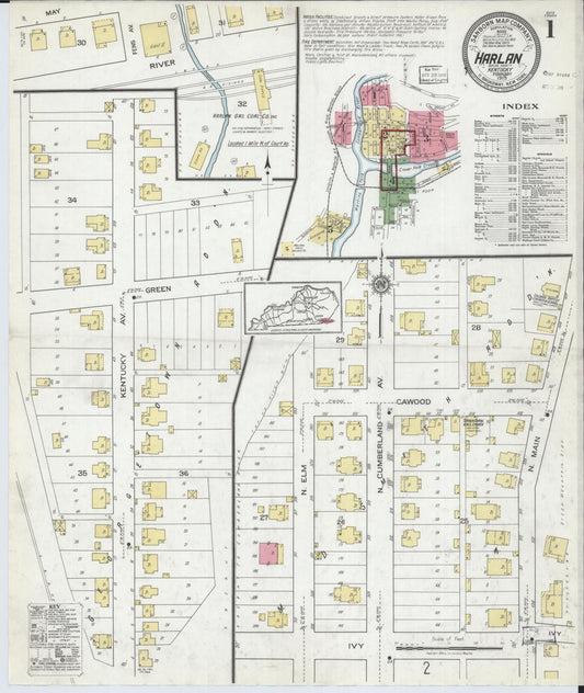 Sanborn Fire Insurance Map from Harlan, Harlan County, Kentucky (1919), Sheet #0001 - Complete Map Set gallery image, historic Sanborn map, vintage wall art, Kentucky Kentucky