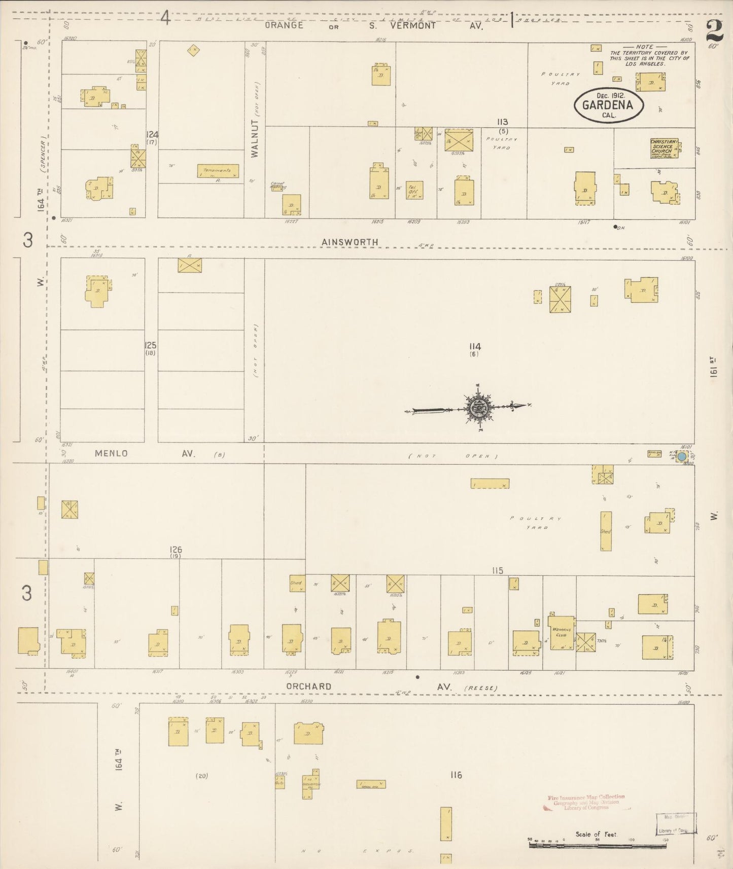 Sanborn Fire Insurance Map from Gardena, Los Angeles County, California (1912), Sheet #0002 - Historic Sanborn Fire Insurance Map Print, vintage old map wall art, antique decor, genealogy gift, California California map