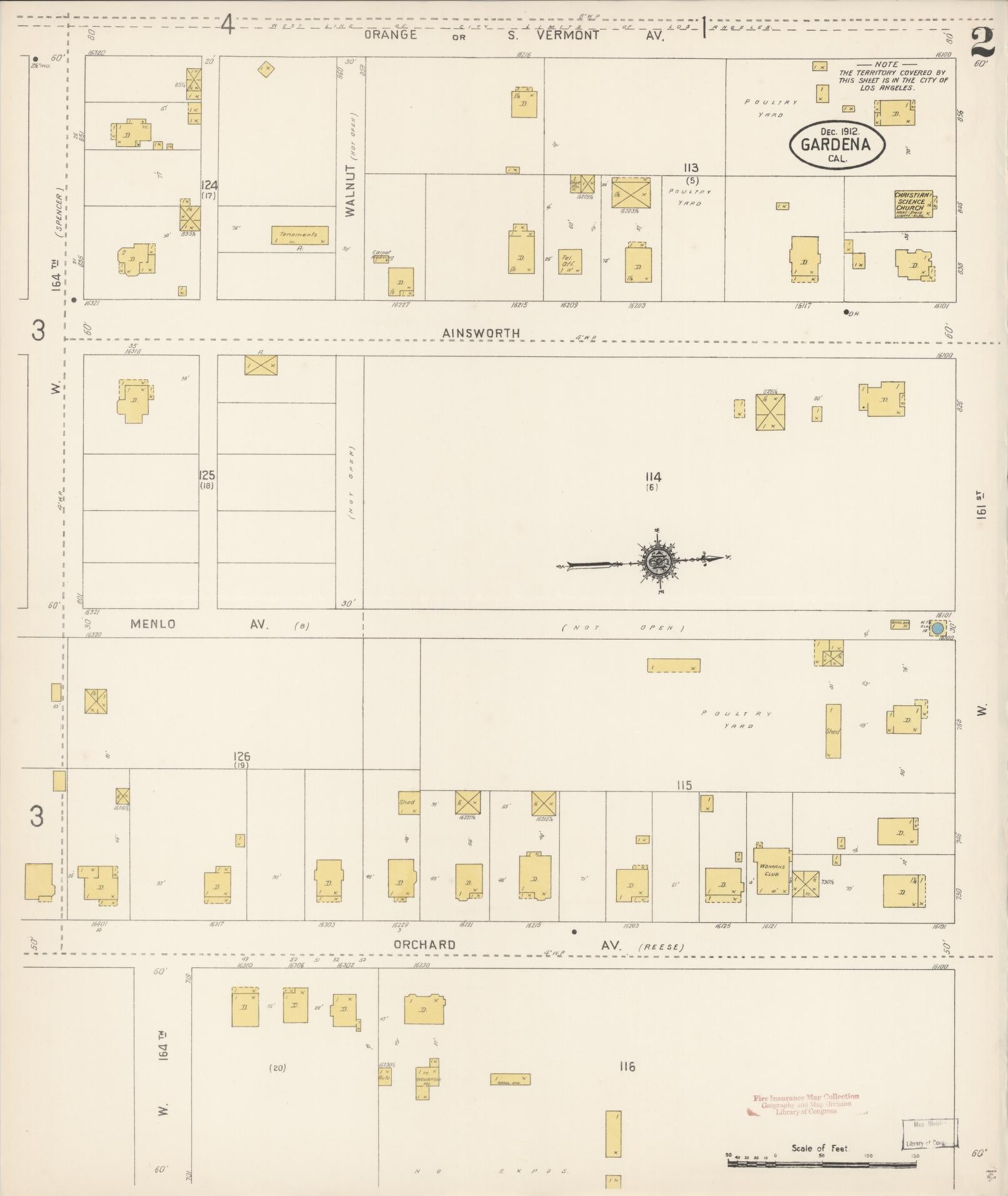 Sanborn Fire Insurance Map from Gardena, Los Angeles County, California (1912), Sheet #0002 - Historic Sanborn Fire Insurance Map Print, vintage old map wall art, antique decor, genealogy gift, California California map