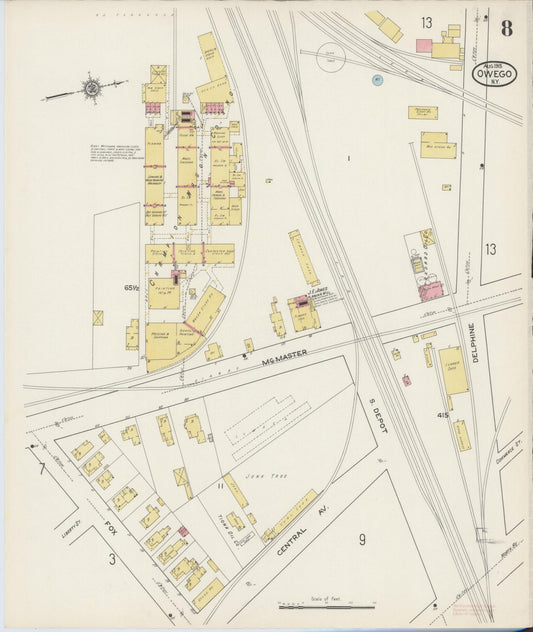 Sanborn Fire Insurance Map from Owego, Tioga County, New York (1915), Sheet #0008 - Historic Sanborn Fire Insurance Map Print, vintage old map wall art, antique decor, genealogy gift, New York New York map