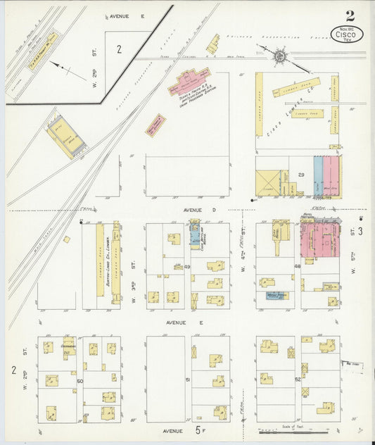 Sanborn Fire Insurance Map from Cisco, Eastland County, Texas (1912), Sheet #0002 - Historic Sanborn Fire Insurance Map Print, vintage old map wall art, antique decor, genealogy gift, Texas Texas map