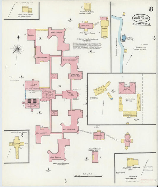 Sanborn Fire Insurance Map from White Plains, Westchester County, New York (1905), Sheet #0008 - Historic Sanborn Fire Insurance Map Print, vintage old map wall art, antique decor, genealogy gift, New York New York map