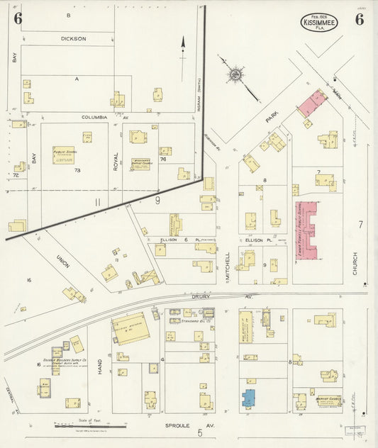 Sanborn Fire Insurance Map from Kissimmee, Osceola County, Florida (1926), Sheet #0006 - Historic Sanborn Fire Insurance Map Print, vintage old map wall art, antique decor, genealogy gift, Florida Florida map
