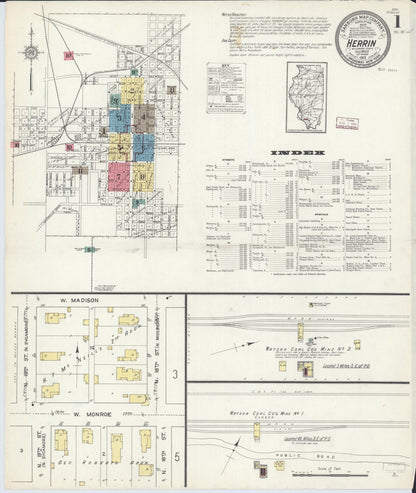 Sanborn Fire Insurance Map from Herrin, Williamson County, Illinois (1913), Sheet #0001 - Complete Map Set gallery image, historic Sanborn map, vintage wall art, Illinois Illinois