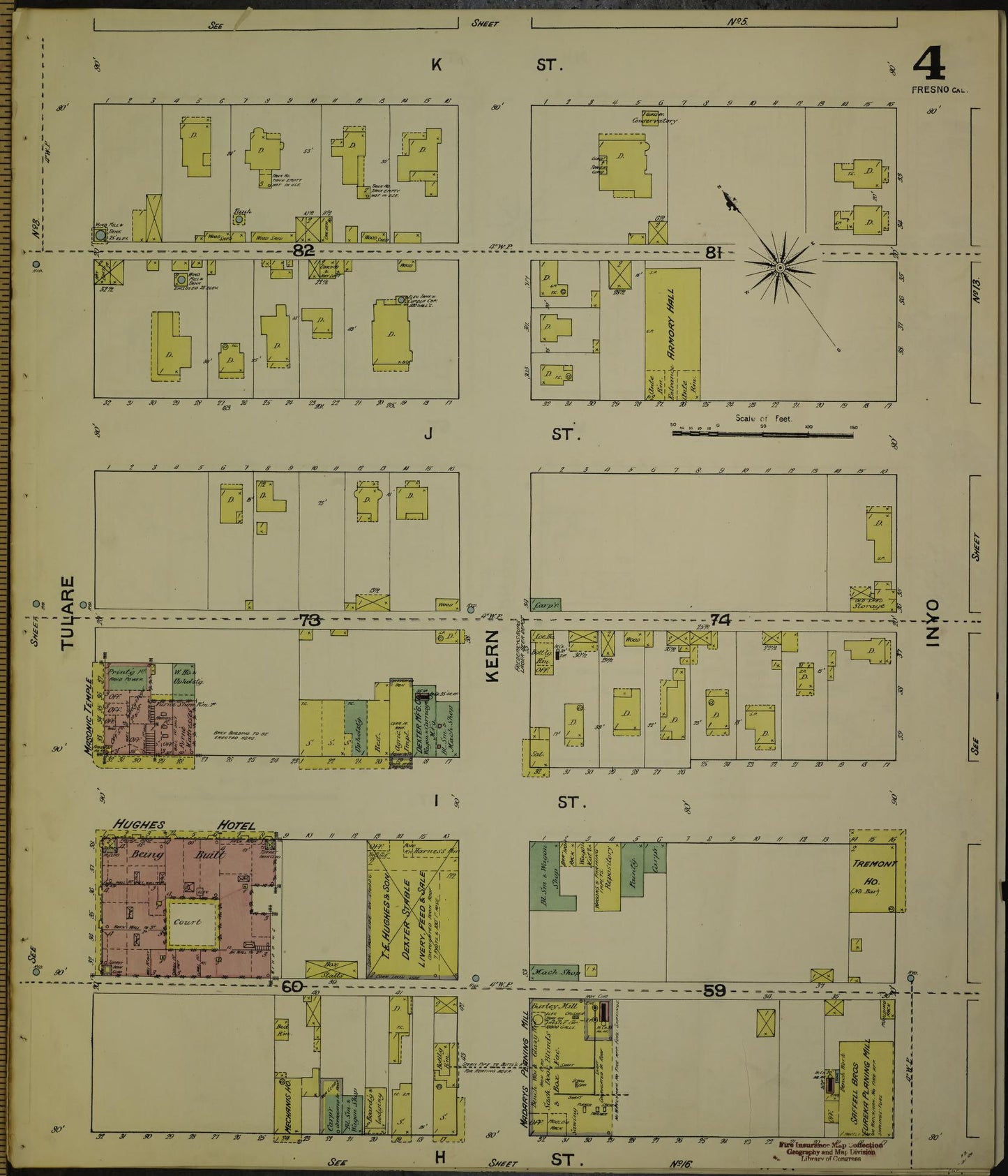 Sanborn Fire Insurance Map from Fresno, Fresno County, California (1888), Sheet #0004 - Historic Sanborn Fire Insurance Map Print, vintage old map wall art, antique decor, genealogy gift, California California map