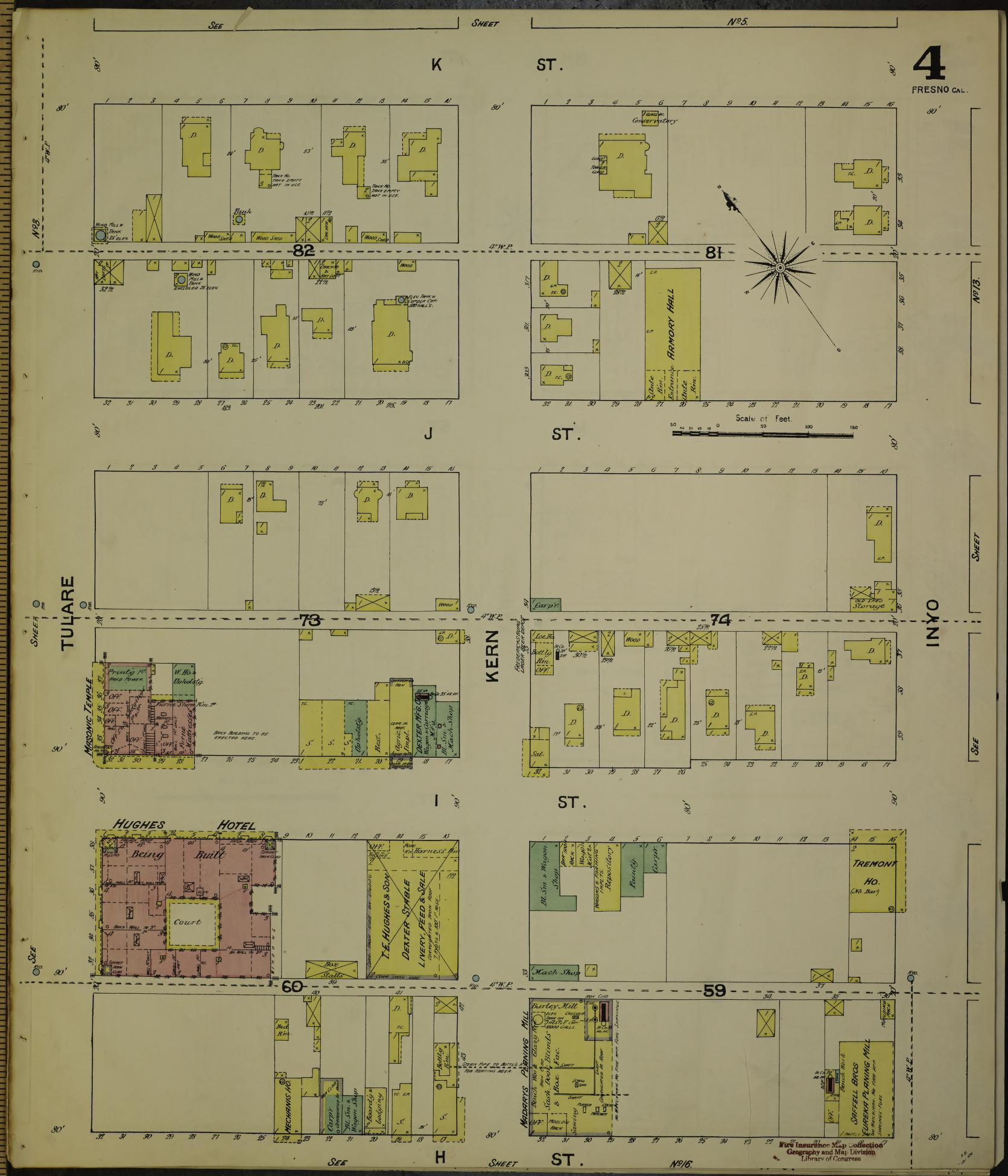 Sanborn Fire Insurance Map from Fresno, Fresno County, California (1888), Sheet #0004 - Historic Sanborn Fire Insurance Map Print, vintage old map wall art, antique decor, genealogy gift, California California map
