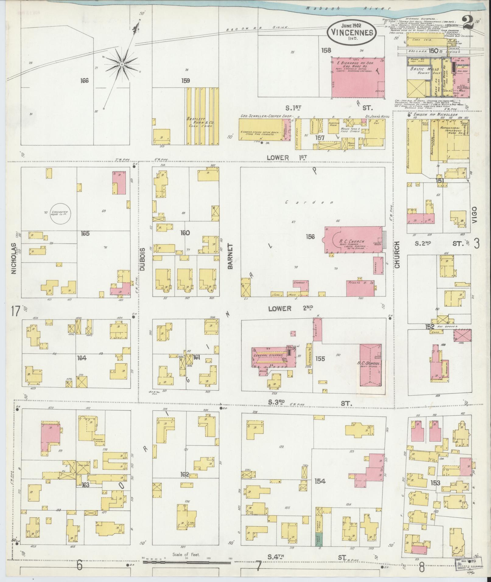 Sanborn Fire Insurance Map from Vincennes, Knox County, Indiana (1902), Sheet #0002 - Historic Sanborn Fire Insurance Map Print, vintage old map wall art, antique decor, genealogy gift, Indiana Indiana map