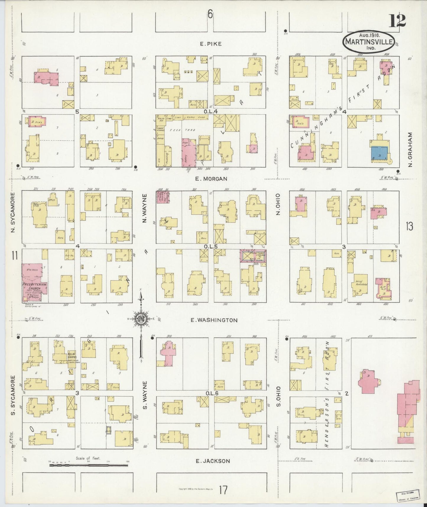 Sanborn Fire Insurance Map from Martinsville, Morgan County, Indiana (1916), Sheet #0012 - Complete Map Set gallery image, historic Sanborn map, vintage wall art, Indiana Indiana