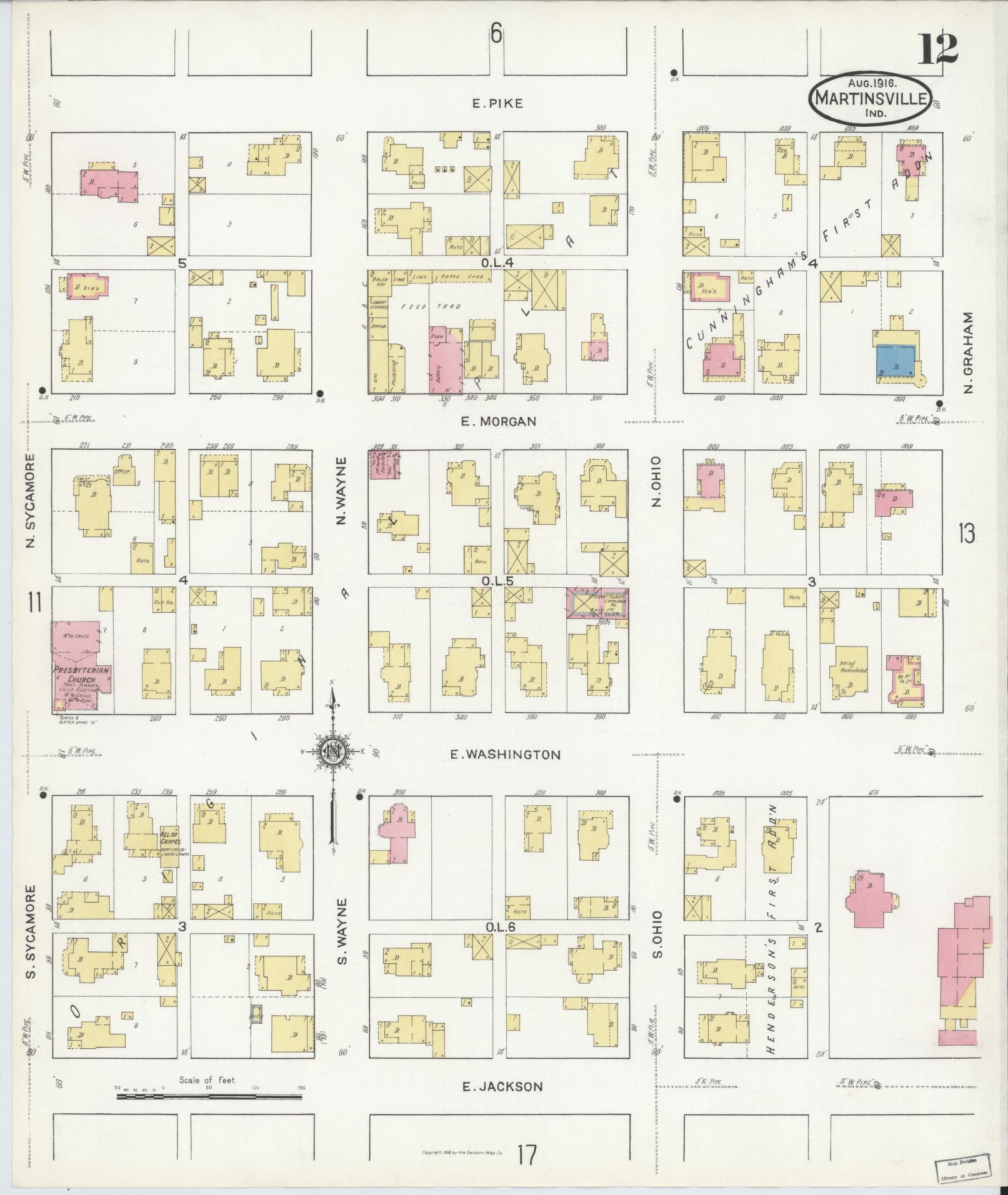 Sanborn Fire Insurance Map from Martinsville, Morgan County, Indiana (1916), Sheet #0012 - Complete Map Set gallery image, historic Sanborn map, vintage wall art, Indiana Indiana